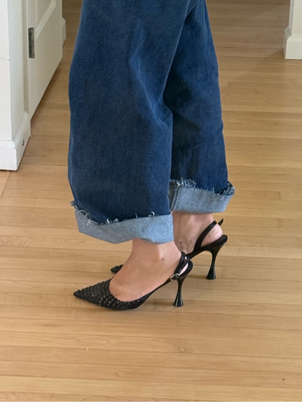 Jeffrey Campbell Black Studded Pointed Slingback Heels - Picture 4 of 7